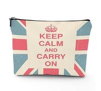 Keep Calm, borsa per cosmetici in lino da donna, con scritta "Keep Calm and Carry On", organizer per trucchi, impermeabile, idea regalo, rosa e blu, 17,8 x 22,9 cm, Rosa Blu_11, Taglia unica, Beauty
