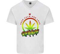 Keep Calm E Ama La Musica Reggae Maglietta In Cotone A V-Collo Per Uomo