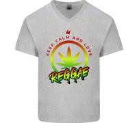 Keep Calm E Ama La Musica Reggae Maglietta In Cotone A V-Collo Per Uomo