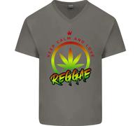 Keep Calm E Ama La Musica Reggae Maglietta In Cotone A V-Collo Per Uomo