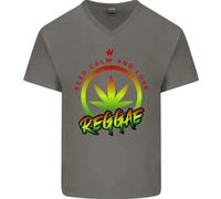 Keep Calm E Ama La Musica Reggae Maglietta In Cotone A V-Collo Per Uomo