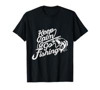 Keep Calm & Go Fishing Frase divertente per il pescatore Maglietta