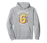 Keep Calm I Just Turned 6° Regalo di Compleanno per Bambini Felpa con Cappuccio, Unisex per Adulti, Grigio Melange, M