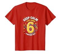 Keep Calm I Just Turned 6° Regalo di Compleanno per Bambini Maglietta, Bambini, Rosso, 6 Anni