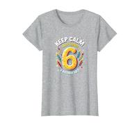 Keep Calm I Just Turned 6° Regalo di Compleanno per Bambini Maglietta, Donna, Grigio Melange, S