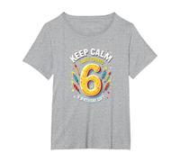 Keep Calm I Just Turned 6° Regalo di Compleanno per Bambini Maglietta, Donna Plus-Size, Grigio Melange, 5X