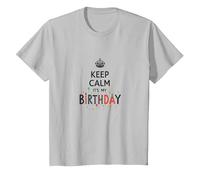 Keep Calm It's My Birthday Festive Crown, Compleanno Ragazza Maglietta, Bambini, Argento, 8 Anni