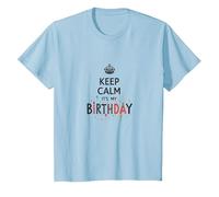 Keep Calm It's My Birthday Festive Crown, Compleanno Ragazza Maglietta, Bambini, Celeste, 8 Anni