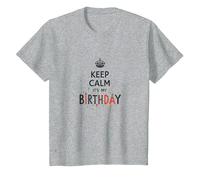 Keep Calm It's My Birthday Festive Crown, Compleanno Ragazza Maglietta, Bambini, Grigio Melange, 4 Anni