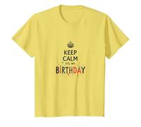 Keep Calm It's My Birthday Festive Crown, Compleanno Ragazza Maglietta, Bambini, Limone, 8 Anni