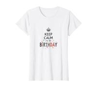 Keep Calm It's My Birthday Festive Crown, Compleanno Ragazza Maglietta, Donna, Bianco, XS