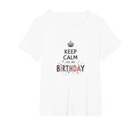 Keep Calm It's My Birthday Festive Crown, Compleanno Ragazza Maglietta, Donna Plus-Size, Bianco, 3X