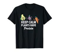 Keep Calm Plants Have Protein Vegan T Shirt per vegetariani Maglietta