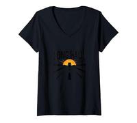 Keep on Truckin' Long Haul Life Trucker Retro Road Trip Maglietta con Collo a V, Donna, Nero, S