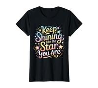 Keep Shining Like The Star You Are Optimism Mindset ||- Maglietta con Stampa Grafica Economica, Donna, Nero, XS