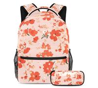 Keep Their Essentials in One Place, set da 2 pezzi, zaino e astuccio, motivo floreale rosso, Multicolore, B：29.4x20x40cm P：19x7.5x3.8cm, Zaini Daypack
