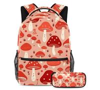 Keep Their Essentials in One Place, set da 2 pezzi, zaino e astuccio, motivo fungo rosso, Multicolore, B：29.4x20x40cm P：19x7.5x3.8cm, Zaini Daypack