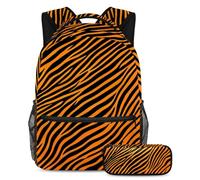 Keep Their Essentials in One Place, set di 2 zaini per bambini, zaino e astuccio, motivo zebrato arancione, Multicolore, B：29.4x20x40cm P：19x7.5x3.8cm, Zaini Daypack