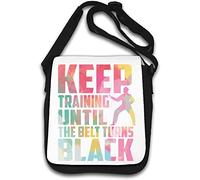 Keep Training Until The Belt Turns - Borsa a tracolla nera per arti marziali, colore: bianco