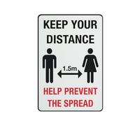 Keep Your Distance 1,5 metri 12 x 8 pollici Segnaletica di avvertimento del metallo di alluminio con il simbolo per uso interno ed esterno