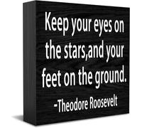 Keep Your Eyes On The Stars, And Your Feet On The Ground. Cartello decorativo in legno divertente per ufficio scatola di legno cartello decorativo per casa ufficio rustico casa fattoria quadrata