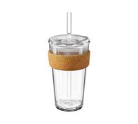 KeepCup Cold Cup Ace - Tazza da caffè riutilizzabile in vetro temperato con sfera da tennis, cinturino in sughero, coperchio e cannuccia, 454 ml