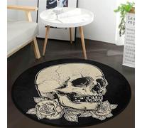 keepcute Tappeto rotondo antiscivolo lavabile per cucina, camera da letto, soggiorno, 61 x 60 cm, motivo: teschio rosa, nero