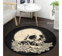 keepcute Tappeto rotondo con teschio, 1,5 m, nero, rotondo, antiscivolo, lavabile, per cucina, camera da letto, soggiorno, 1,5 x 1,5 m, rotondo