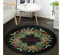 keepcute Tappeto rotondo decorativo natalizio con ghirlanda di pino, tappeto decorativo per interni con scritta "Merry Christmas"