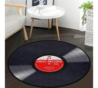 keepcute Tappeto rotondo nero con disco musicale, per camera da letto, soggiorno, studio, gioco, tappeto antiscivolo, decorazione per la casa, 12,7 x 1,5 m, rotondo