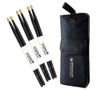 Keepdrum 5BB custodia Black 3 paia di bacchette per batteria + Bacchetta Custodia SB01 Stickbag