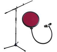 Keepdrum - Asta per microfono con giraffa nera e filtro antipop rosso