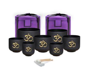 keepdrum Campane tibetane al quarzo OM Set nero 7 pezzi 6-12 pollici con accessori