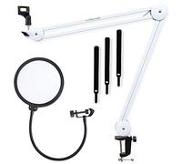 keepdrum MS138 - Supporto per braccio per microfono, con braccio articolato, colore: Bianco + filtro antipop