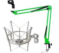 KEEPDRUM NB35 GR - Asta per microfono con braccio snodabile, colore verde, con mandrino MS089SV, colore argento