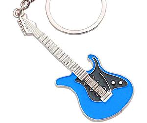 keepdrum - Portachiavi a forma di chitarra elettrica in metallo, blu