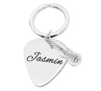 keepdrum Portachiavi personalizzato plettro chitarra con incisione, argento, 32 x 28 x 2 mm