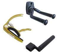 Keepdrum - Set di accessori per chitarra, con corde, supporto da parete, capotasto dorato