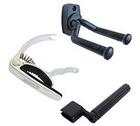 Keepdrum - Set di accessori per chitarra, con supporto a parete, manovella per corde, capotasto, colore: Argento