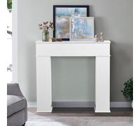 KeepGoon Armadio per camino a 3 ante laccato, consolle per camino, con spazio di archiviazione, scomparto segreto, cornice per caminetto decorativo, telaio camino con mensola, bianco