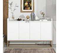 KeepGoon Credenza moderna in stile minimalista a 4 ante senza maniglie per sala da pranzo, soggiorno, cucina (bianco)