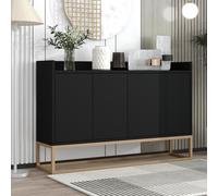 KeepGoon Credenza moderna in stile minimalista a 4 ante senza maniglie per sala da pranzo, soggiorno, cucina (nero)