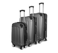 KeepGoon Set di 3 valigie da viaggio, set di valigie con 4 ruote e lucchetto a combinazione, custodia rigida in ABS, trolley con rotelle, manico telescopico S-M-L, grigio scuro, 77×49×28cm, Omicidi
