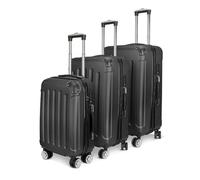 KeepGoon Set di 3 valigie da viaggio, set di valigie con 4 ruote e lucchetto a combinazione, custodia rigida in ABS, trolley con rotelle, manico telescopico S-M-L, Nero , 77×49×28cm, Omicidi