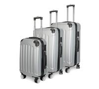 KeepGoon Set di 3 valigie da viaggio, set di valigie con 4 ruote e lucchetto a combinazione, custodia rigida in ABS, trolley con rotelle, manico telescopico S-M-L, grigio., 77×49×28cm, Omicidi
