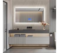 KeepGoon Specchio da bagno con illuminazione, 60 x 120 cm, con indicatore di temperatura, funzione defog, regolazione della luminosità a tre livelli, specchio rettangolare, senza cornice, nessuna