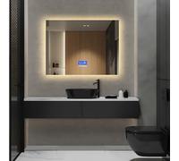 KeepGoon Specchio da bagno con illuminazione, 60 x 80 cm, con indicatore di temperatura, funzione defog, regolazione della luminosità a tre livelli, specchio rettangolare, senza cornice, nessuna