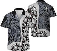 keephen 3D Bowling Birilli Grafica Camicia con Bottoni Uomo Classica Casual Manica Corta Camicia Hawaiana Bowling Club Squadra Top