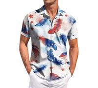 keephen Camicia a Lapel Stampata 3D dell'Estate degli Uomini Gallo Cinque Stelle American Retro Street Top per Le fughe Vita Quotidiana e attività all'aperto
