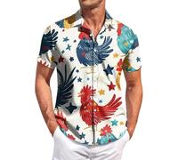 keephen Camicia a Lapel Stampata 3D dell'Estate degli Uomini Gallo Cinque Stelle American Retro Street Top per Le fughe Vita Quotidiana e attività all'aperto